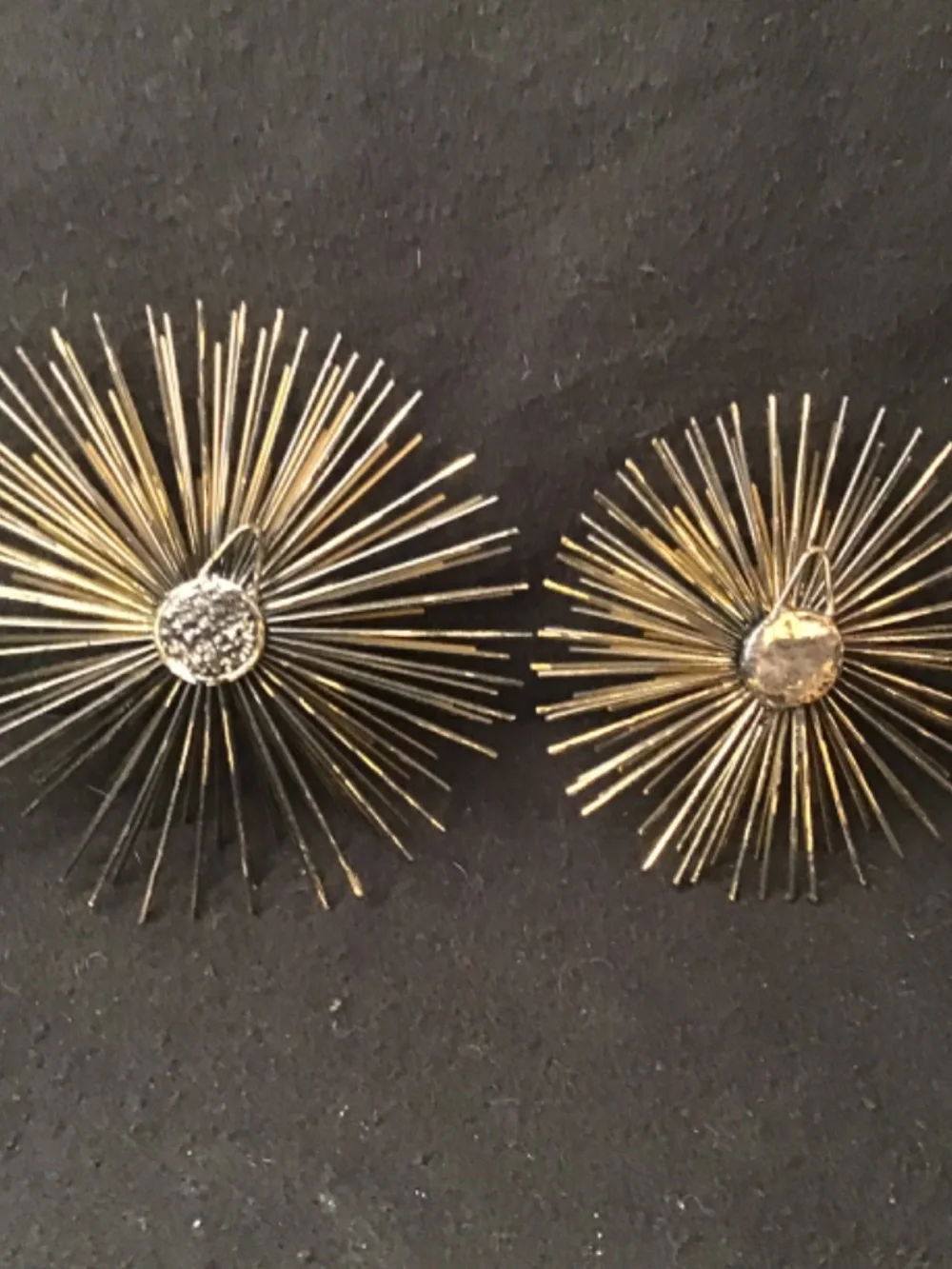 MCM Solid Metal Set 2 Gold Finish Spiked Sea Orchin 3D Wall & Tabletop Decor.